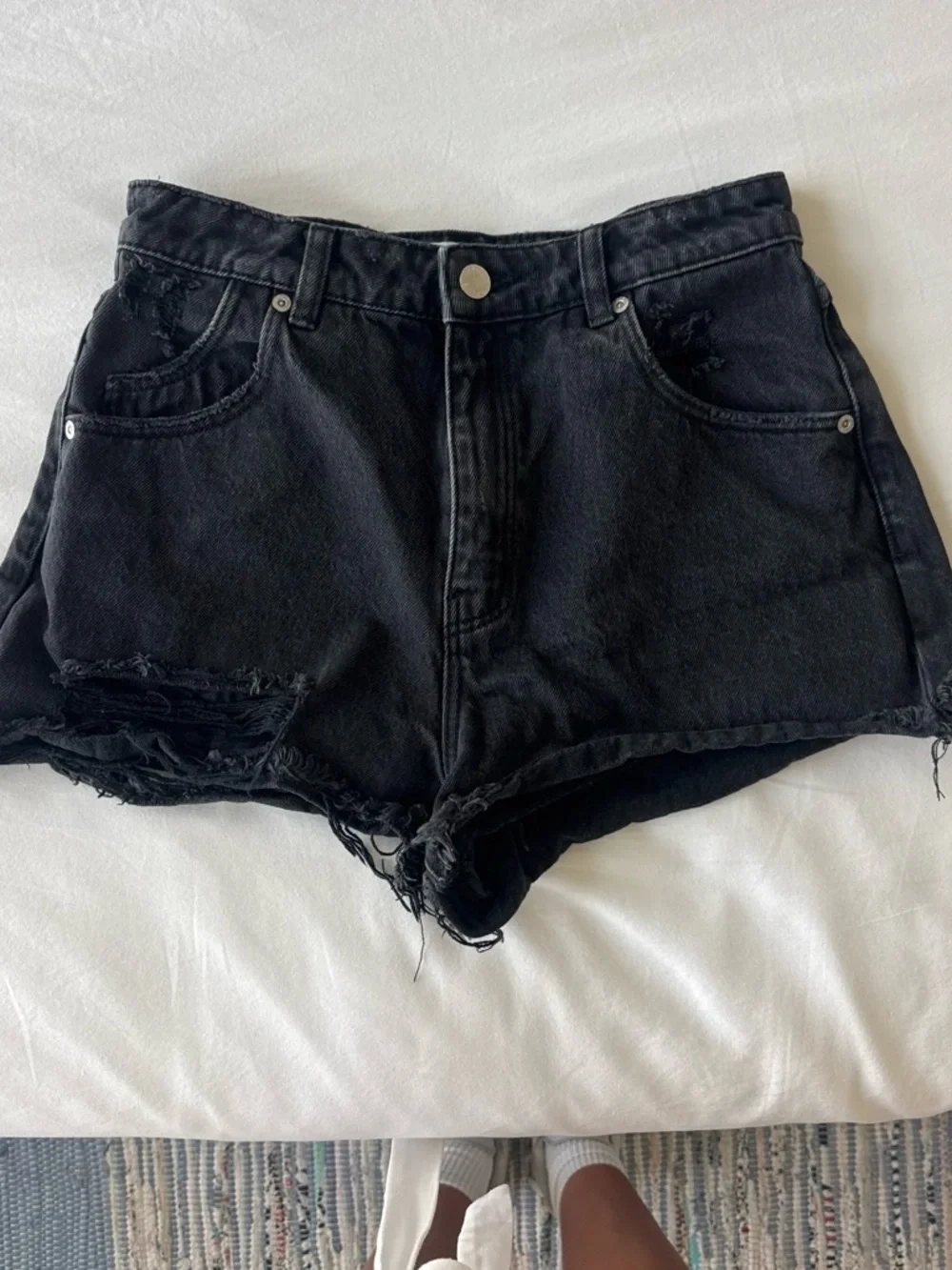 ROLLA'S Black Distressed High-Rise Jean Shorts